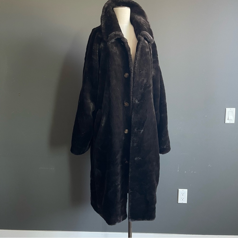 Vintage Faux Fur Coat Oversized Brown Plush Long Minimalist Coat Glam 90s